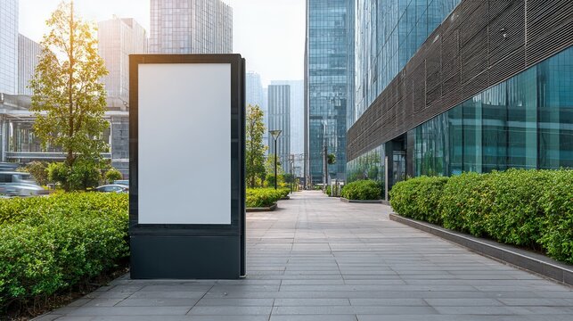 Blank Advertisement Billboard Mockup in Urban Cityscape: Commercial Street with Modern Architecture