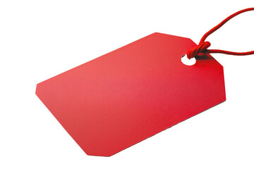 Bright red rectangular tag with string isolated on transparent background. Vibrant red tag featuring a smooth surface isolated on white background.