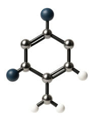 Adenine molecule model with double-ring structure and nitrogen atoms highlighted