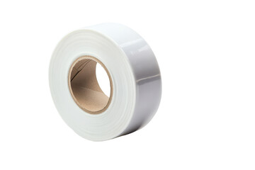 Roll of white adhesive tape isolated on transparent background. White adhesive tape roll commonly used for packaging and sealing purposes isolated on white background.