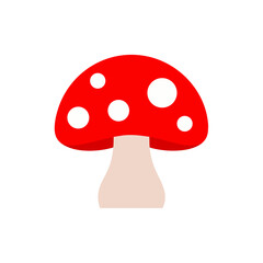 Illustration of a red mushroom with white spots on a white background