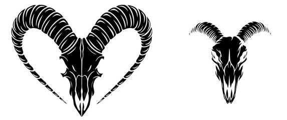 Ram skull with curved horns, ram skull with symmetrical horns

