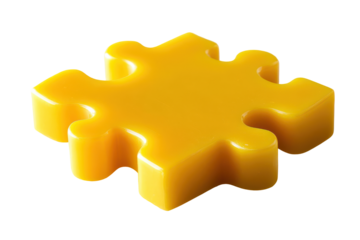 Yellow puzzle piece cross shape isolated on transparent background. Yellow puzzle piece with a smooth surface isolated on white background, 3d rendering.