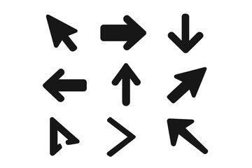 Arrow icon set collection. Simple flat vector arrows. Direction symbols. Navigation icons. Upward, downward, left, right pointers. Interface elements. Design tools. Modern arrow graphics