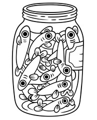 Glass jar filled with small fish

