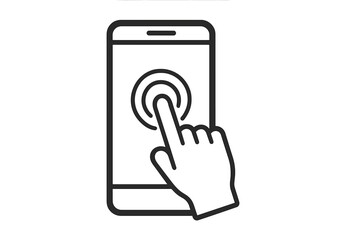 Smartphone Tap Icon Illustration, Hand Touching Mobile Device Screen, Touchscreen Interaction Vector, User Interface Click, Digital Mobile Technology Symbol, Finger Pointer Gesture