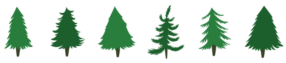 Set of spruce trees with different shapes

