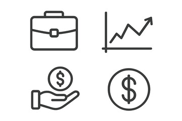 Fototapeta premium Set of 4 Business and Finance Web Icons in Modern Line Style, Vector Illustration with Transparent Background, Minimalist Design for Digital and Web Use, Financial Symbols Collection