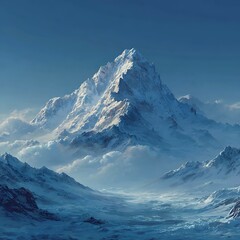 Fototapeta premium Majestic snow-capped mountain range with white peaks and blue sky landscape scenic view