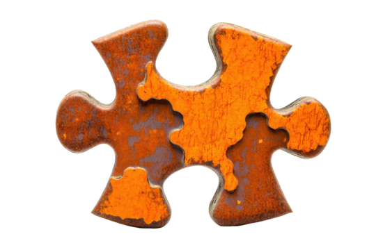 Orange textured puzzle piece isolated on transparent background. Orange textured puzzle piece with a rough surface isolated on white background.