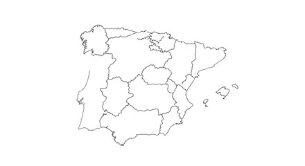 Obraz premium Outline map of Spain and Portugal showing regional divisions.
