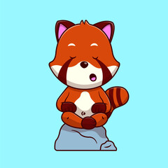 Adorable red panda cartoon in a peaceful meditation pose, perfect for designs related to yoga, mindfulness, and relaxation themes.
