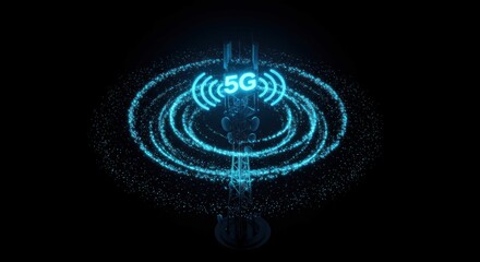 5g technology symbol with radiating circles on a dark background.