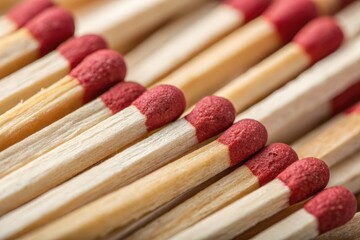Close-up of Wooden Matches With Red Tips Arranged in a Neat Pile