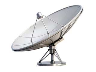 Satellite dish antenna for communication and broadcasting, isolated on transparent background