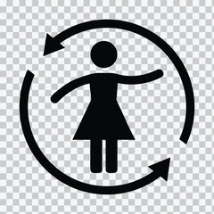 Minimal stick female icon vector black color silhouette transparent, & Flat vector icon indicating female toilet facilities, 

