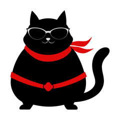 Black cat silhouette vector with red ribbon around its neck