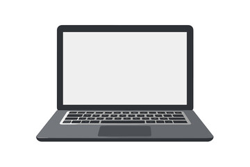 Modern laptop flat vector illustration with blank screen, isolated computer on white background, digital notebook device open for business, technology and workspace concept