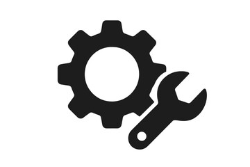 Settings icon with gear and wrench tool vector illustration, mechanical repair and maintenance concept, technical support symbol on transparent background, editable design for business and technology