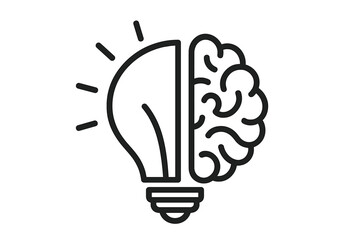 Symbol of creativity and innovation half light bulb and brain concept solution idea inspiration education intelligence vector illustration transparent background