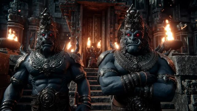 Two Asuras Guard the Temple Ancient Battle Aesthetic