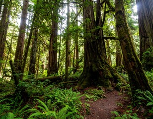 Obraz premium Lush forest floor with tall trees