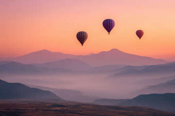 Fototapeta premium breathtaking sunset over stunning landscapes of turkey adorned with colorful hot air balloons