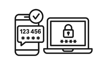 Two-step authentication icon, secure login verification with SMS push code message, multi-factor authentication design, verification code confirmation for account security