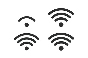 Set of 4 WiFi Signal Strength Icons, Network and Internet Connection Symbols, Wireless Technology Vector Illustrations, WiFi Coverage Levels, Transparent Background