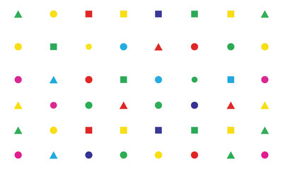 Colorful geometric shapes seamless pattern with circles squares triangles in minimal modern abstract background design