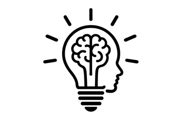 Symbol of creativity with brain inside light bulb, creative idea concept, thinking mind vector illustration on transparent background for innovation and inspiration design