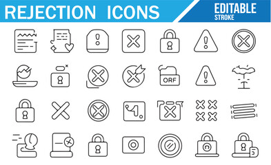 Vector set of icons representing denied actions, locked symbols, and restrictions.