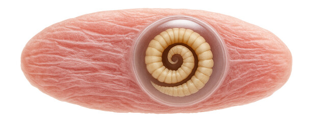 Trichinella larva encysted in muscle tissue with spiral form