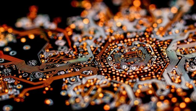 Close-up of circuit board with intricate traces