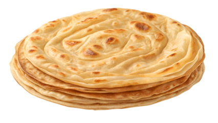 famous indian food stack of paratha isolated on transparent background