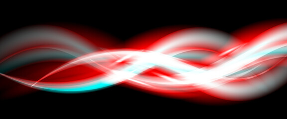 Abstract Red and White Light Waves on Black Background
