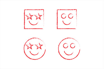 High quality red grunge check box and smiley face icon set with star eyes and closed eyes. Hand drawn sketch style emoticons and checkboxes for rating, feedback, review, vote and selection design elem