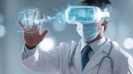 doctor exploring virtual reality sphere