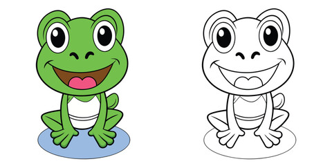 Croako Jump the cartoon frog sitting on a lily pad with bulging eyes and a wide smile