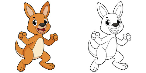 Fototapeta premium Bouncy Roo the wallaby mid-hop with small arms and big feet, smiling