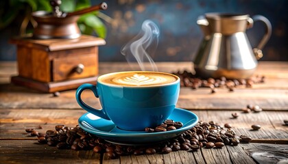 Fototapeta premium Hot Latte on Wooden Table