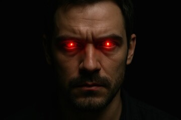 An enigmatic figure with glowing red eyes, embodying a sense of mystery and power
