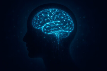 Obraz premium Glowing Blue Human Brain Network on Dark Background