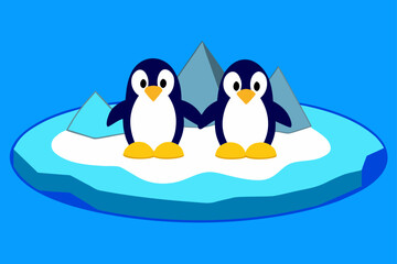 Obraz premium Two penguins holding hands on ice floe