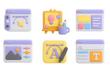 Creative design tools in 3d clay style for digital art and web development