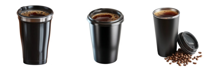 Coffee cups on transparent background drink photography studio environment close-up view beverage concept