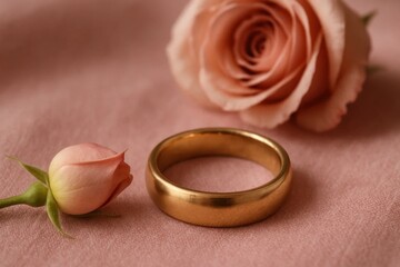 A Golden Ring and Roses on a Pink Canvas