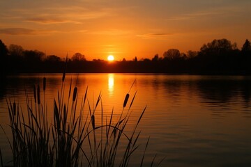 Fototapeta premium A Sunset Over a Peaceful Lake