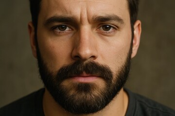 Fototapeta premium A man's gaze meets the camera with a hint of introspection