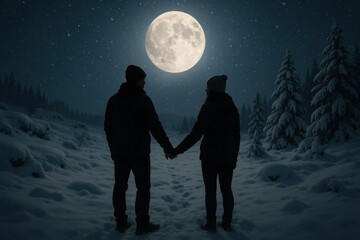 Obraz premium A Silhouette Duo in Winter's Embrace